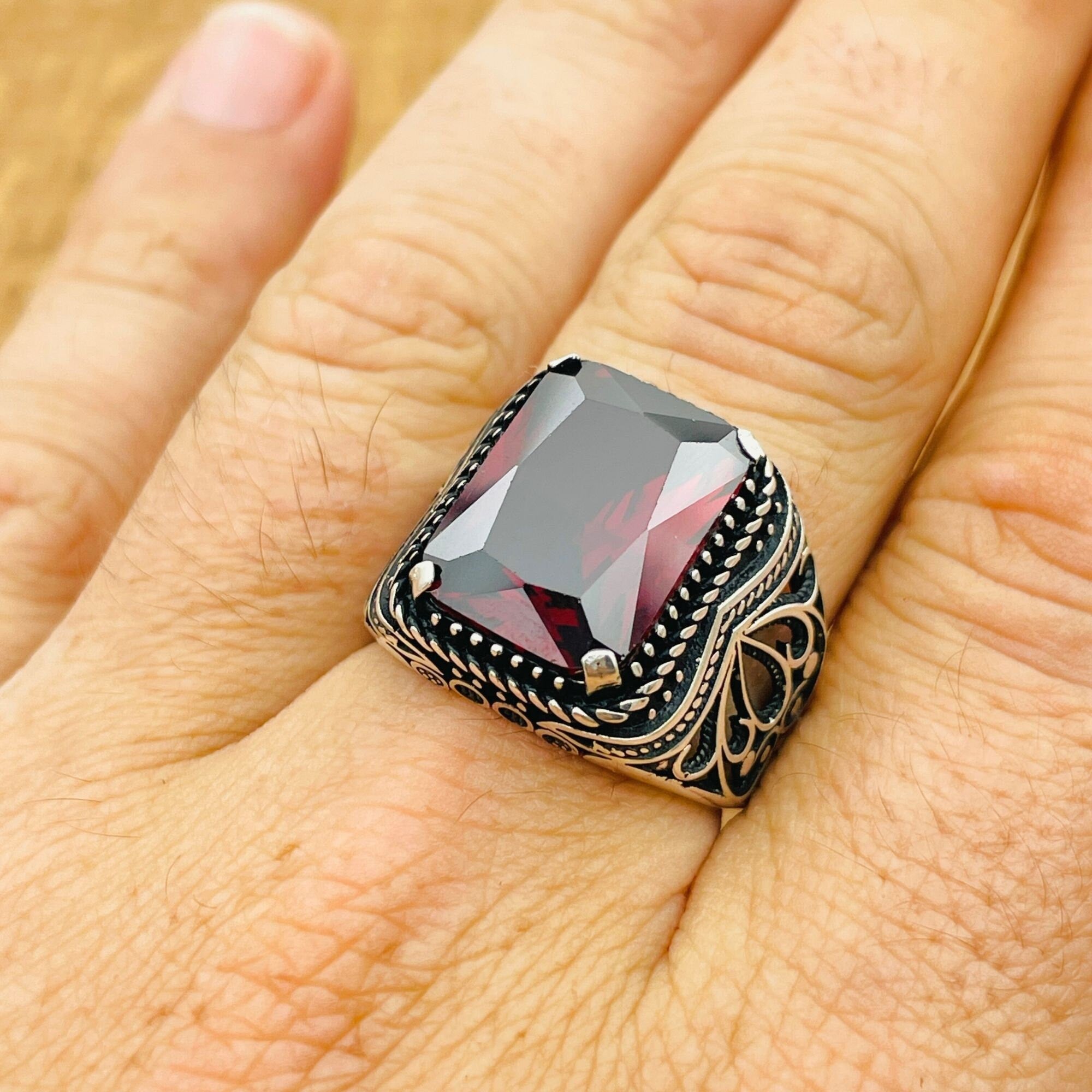 Men's Handmade Turkish Sterling Silver Ruby Statement Ring