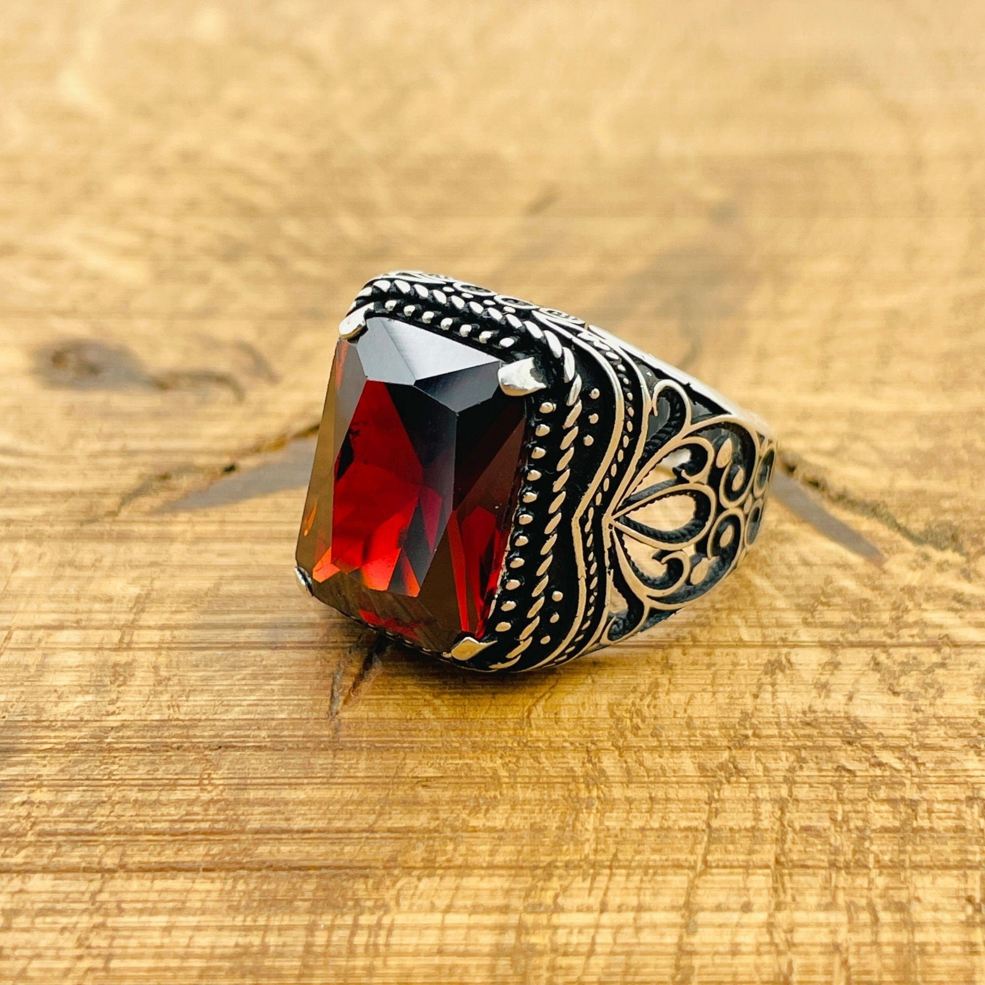 Men's Handmade Turkish Sterling Silver Ruby Statement Ring