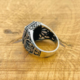 خاتم رجالي يدوي الصنع من الفضة الإسترلينية التركية بحجر التوباز الغامض - حجر كريم مربع متعدد الألوان