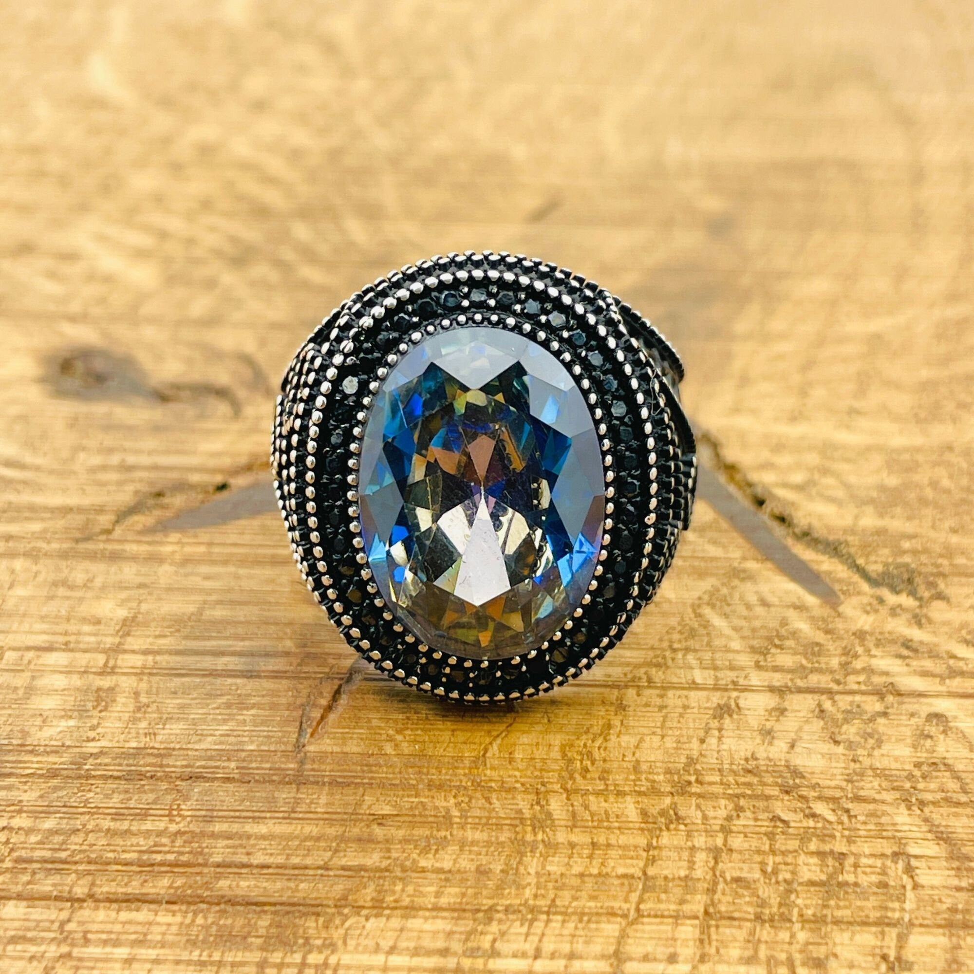 Men's Turkish Handmade Oval Tanzanite 925 Sterling Silver Ring