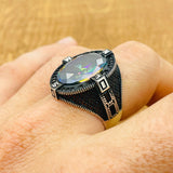 Men's Turkish Handmade 925 Sterling Silver Mystic Topaz Compass Ring