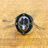 Men's Turkish Handmade 925 Sterling Silver Mystic Topaz Compass Ring