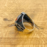 Turkish Handmade 925 Sterling Silver Men's Ruby Compass Ring - Unique Oval Gemstone