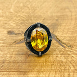 Artisan Turkish Handmade Men's Citrine Compass 925 Sterling Silver Ring