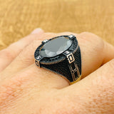 Handcrafted 925 Sterling Silver Men's Black Zircon Compass Ring