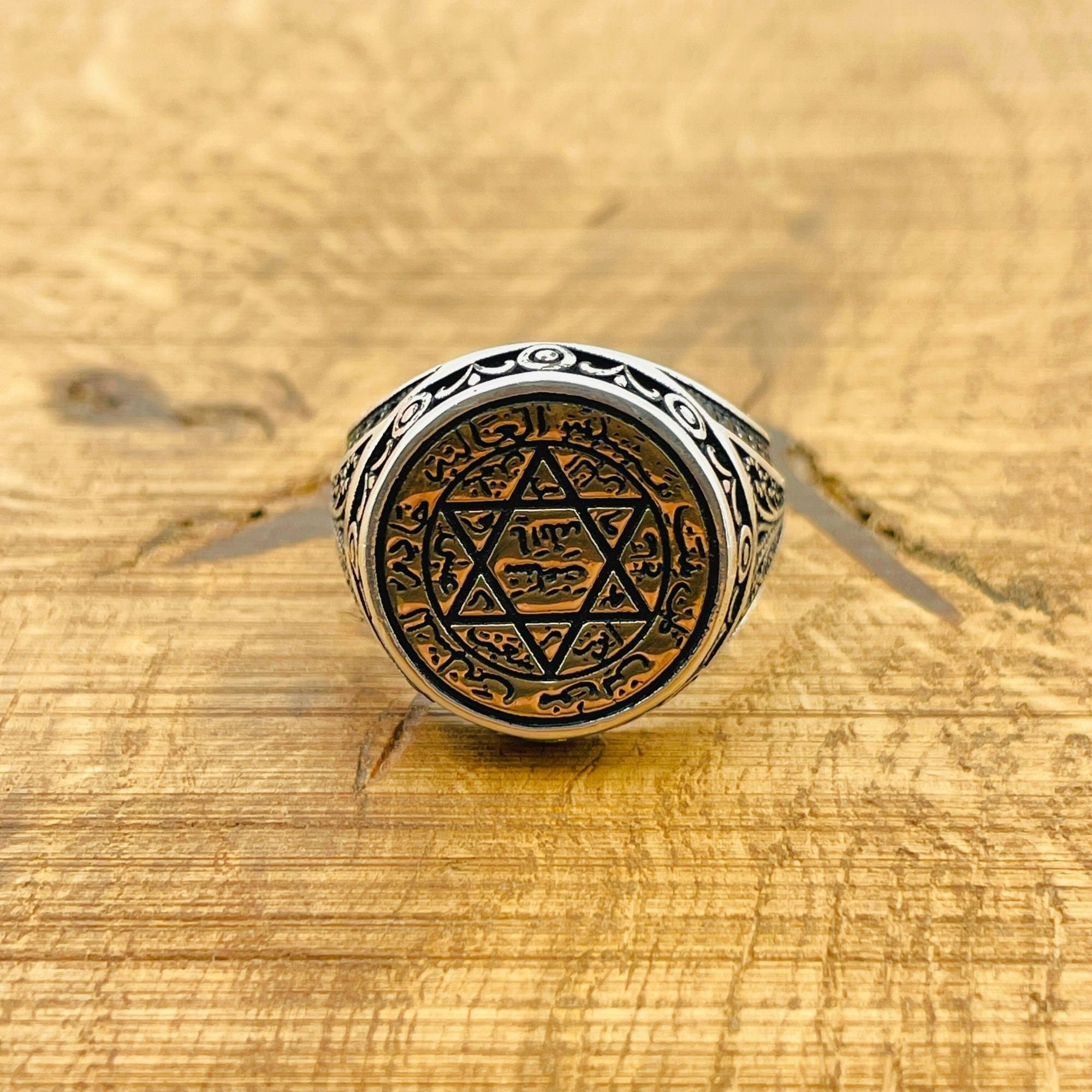 Authentic Turkish Handmade King Solomon Seal 925 Sterling Silver Men's Ring