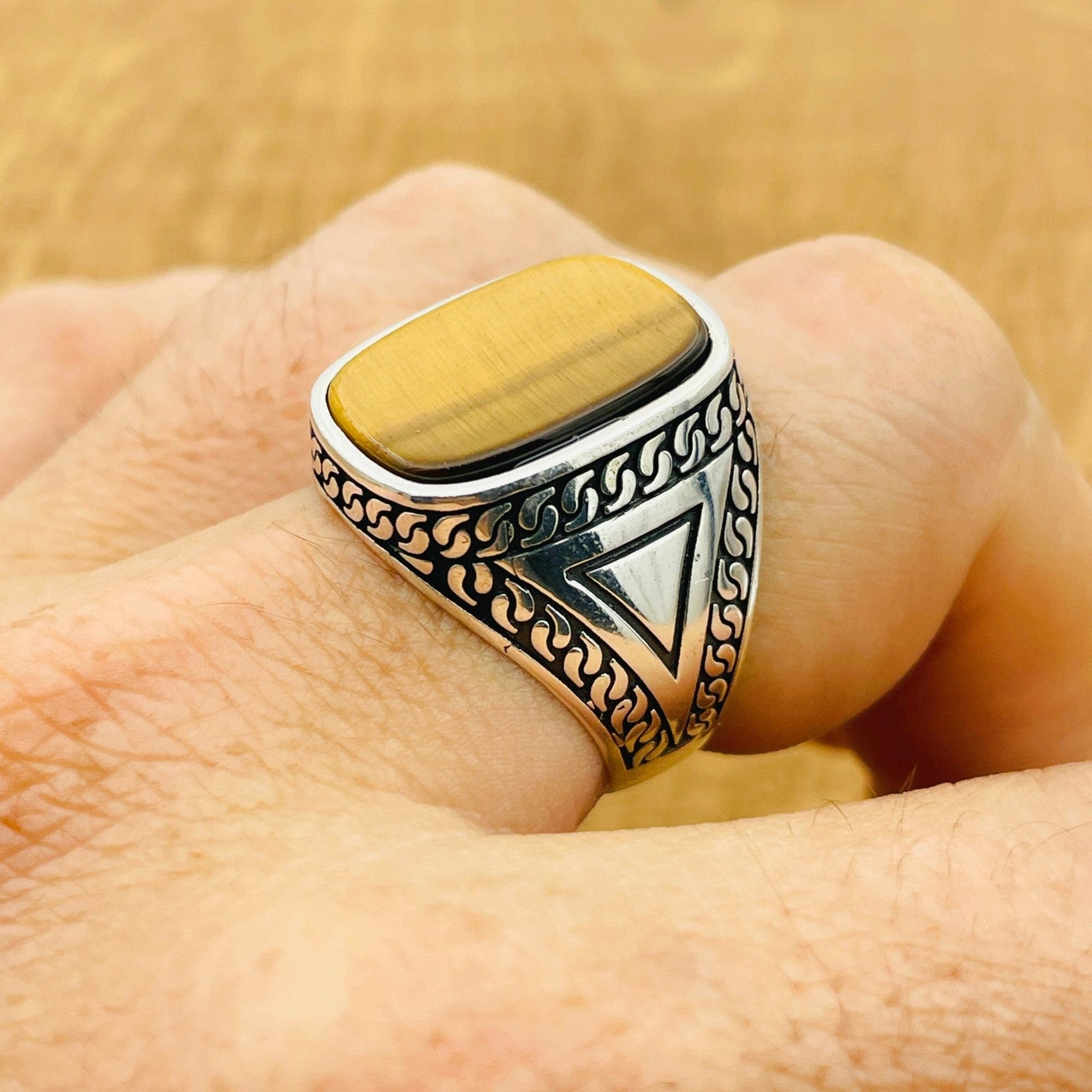 خاتم عين النمر بتصميم عثماني للرجال - مجوهرات تركية يدوية الصنع من الفضة الإسترلينية 925 هدية له