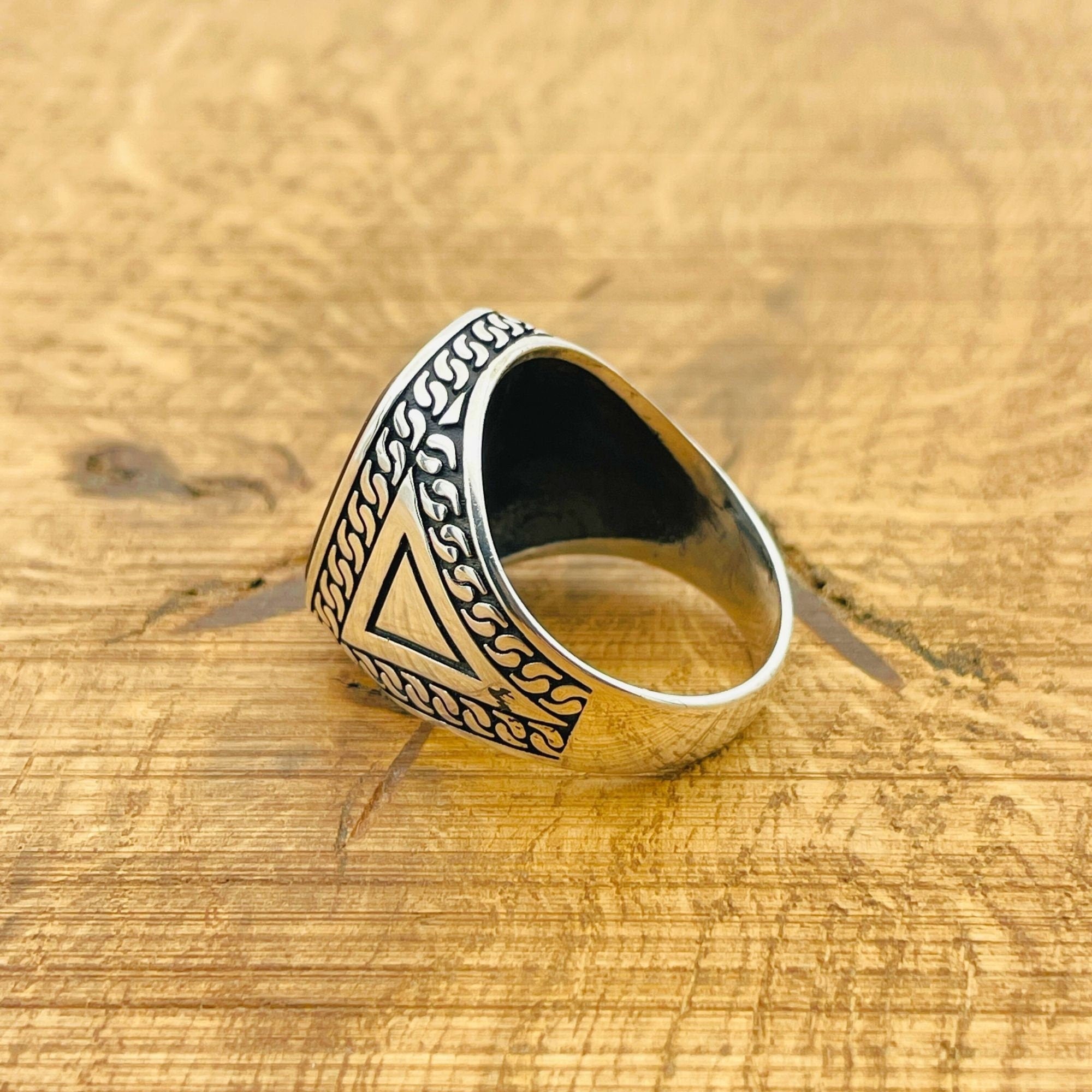 خاتم عين النمر بتصميم عثماني للرجال - مجوهرات تركية يدوية الصنع من الفضة الإسترلينية 925 هدية له