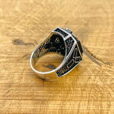 خاتم فضة إسترليني 925 رجالي تركي مصنوع يدويًا بحجر التوباز الغامض - تصميم مربع فريد