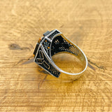 خاتم رجالي يدوي الصنع من الفضة الإسترلينية 925 بحجر السترين | حجر كريم مربع على الطراز العثماني