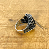 خاتم رجالي تركي مصنوع يدويًا من الفضة الإسترلينية 925 مربع بحجر الزولتانيت الطبيعي