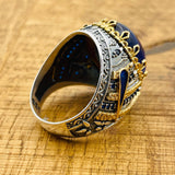 Men's Handcrafted Turkish 925 Sterling Silver Blue Topaz Oval Ring - Authentic Statement Jewelry for Him
