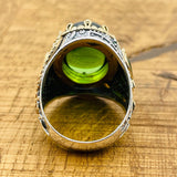 Men's Handmade Green Topaz Oval Ring | 925 Sterling Silver Ottoman Style Statement Jewelry