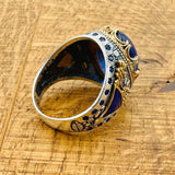 Men's Handcrafted Turkish 925 Sterling Silver Blue Topaz Oval Ring