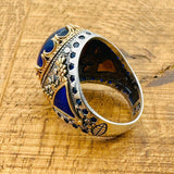 Men's Handcrafted Turkish 925 Sterling Silver Blue Topaz Oval Ring