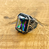 Men's Handcrafted 925 Sterling Silver Mystic Topaz Ring | Ottoman Style Gemstone Jewelry