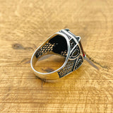 Men's Handmade Turkish 925 Sterling Silver Ruby Ring | Square Cut Gemstone