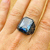 Men's Turkish Handmade Tanzanite 925 Sterling Silver Square Ring - Unique Gift