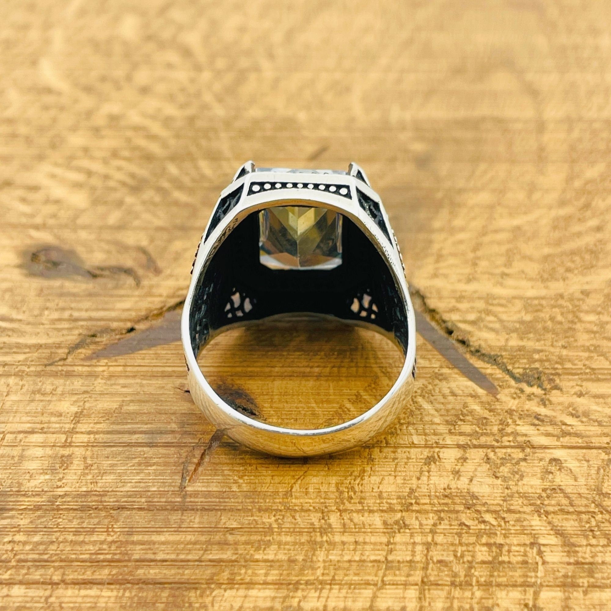 Men's Turkish Handmade Tanzanite 925 Sterling Silver Square Ring - Unique Gift