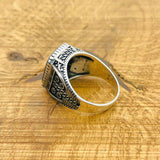 خاتم مربع من الفضة الإسترلينية 925 والجزع الأسود للرجال مصنوع يدوياً تركياً أصلياً