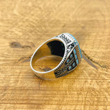 Men's Turkish Handmade 925 Sterling Silver Natural Turquoise Square Gemstone Ring