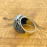 Men's Turkish Handmade 925 Sterling Silver Natural Turquoise Square Gemstone Ring