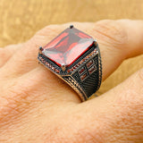 Turkish Handmade 925 Sterling Silver Men's Ruby Ring with Gift Box
