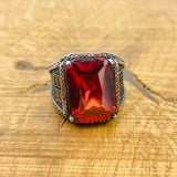 Turkish Handmade 925 Sterling Silver Men's Ruby Ring with Gift Box