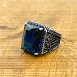 Men's Handmade Turkish Blue Sapphire 925 Sterling Silver Ring