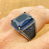 Men's Handmade Turkish Blue Sapphire 925 Sterling Silver Ring