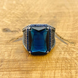 Men's Handmade Turkish Blue Sapphire 925 Sterling Silver Ring
