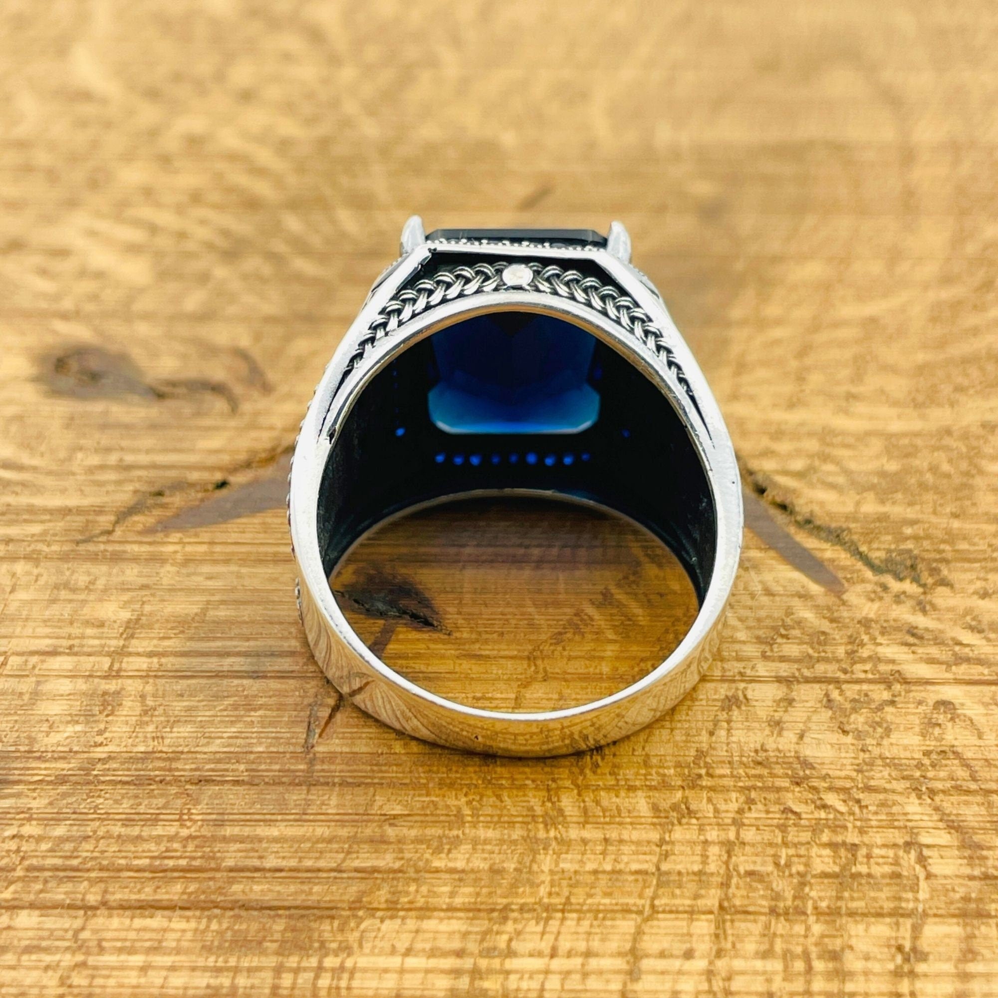Men's Handmade Turkish Blue Sapphire 925 Sterling Silver Ring