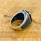 Men's Handmade Turkish Blue Sapphire 925 Sterling Silver Ring