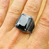 Men's Handcrafted Turkish 925 Sterling Silver Black Zircon Ring