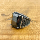 Men's Handcrafted Turkish 925 Sterling Silver Black Zircon Ring