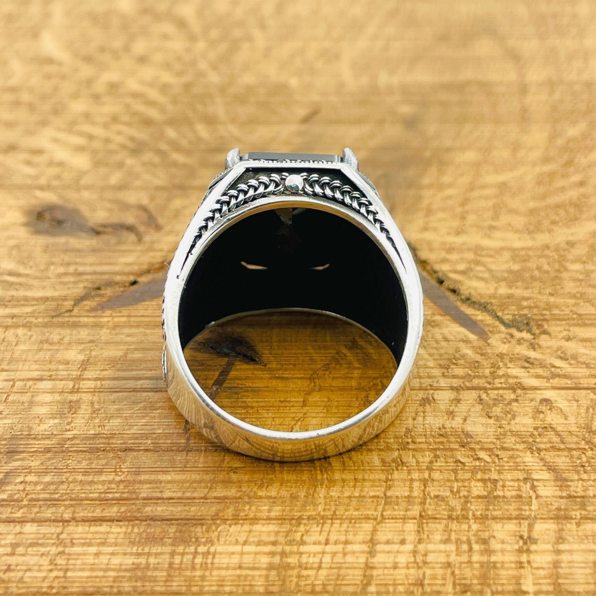 Men's Handcrafted Turkish 925 Sterling Silver Black Zircon Ring