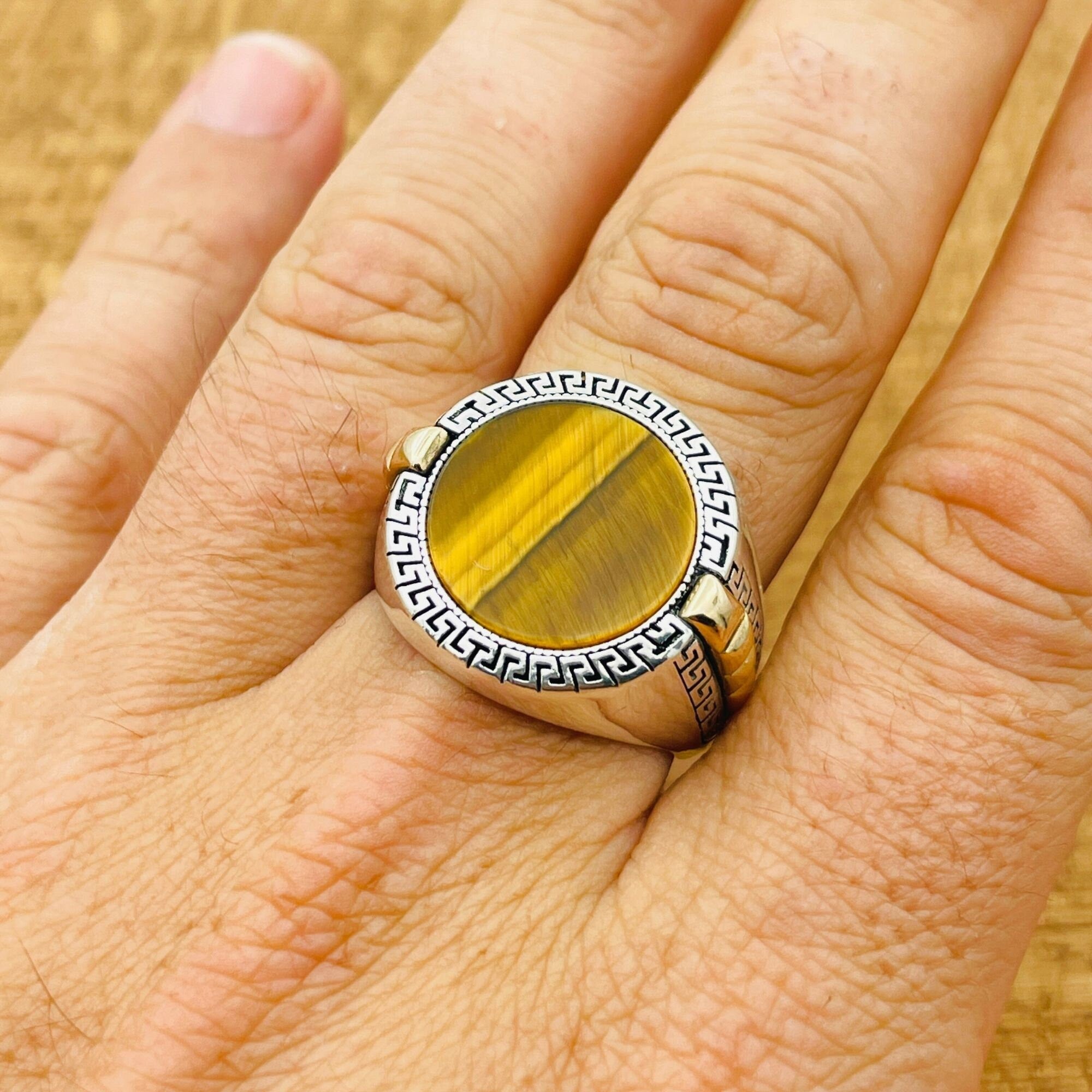 خاتم عين النمر الرجالي من الفضة الإسترلينية 925 - تصميم تركي مصنوع يدويًا