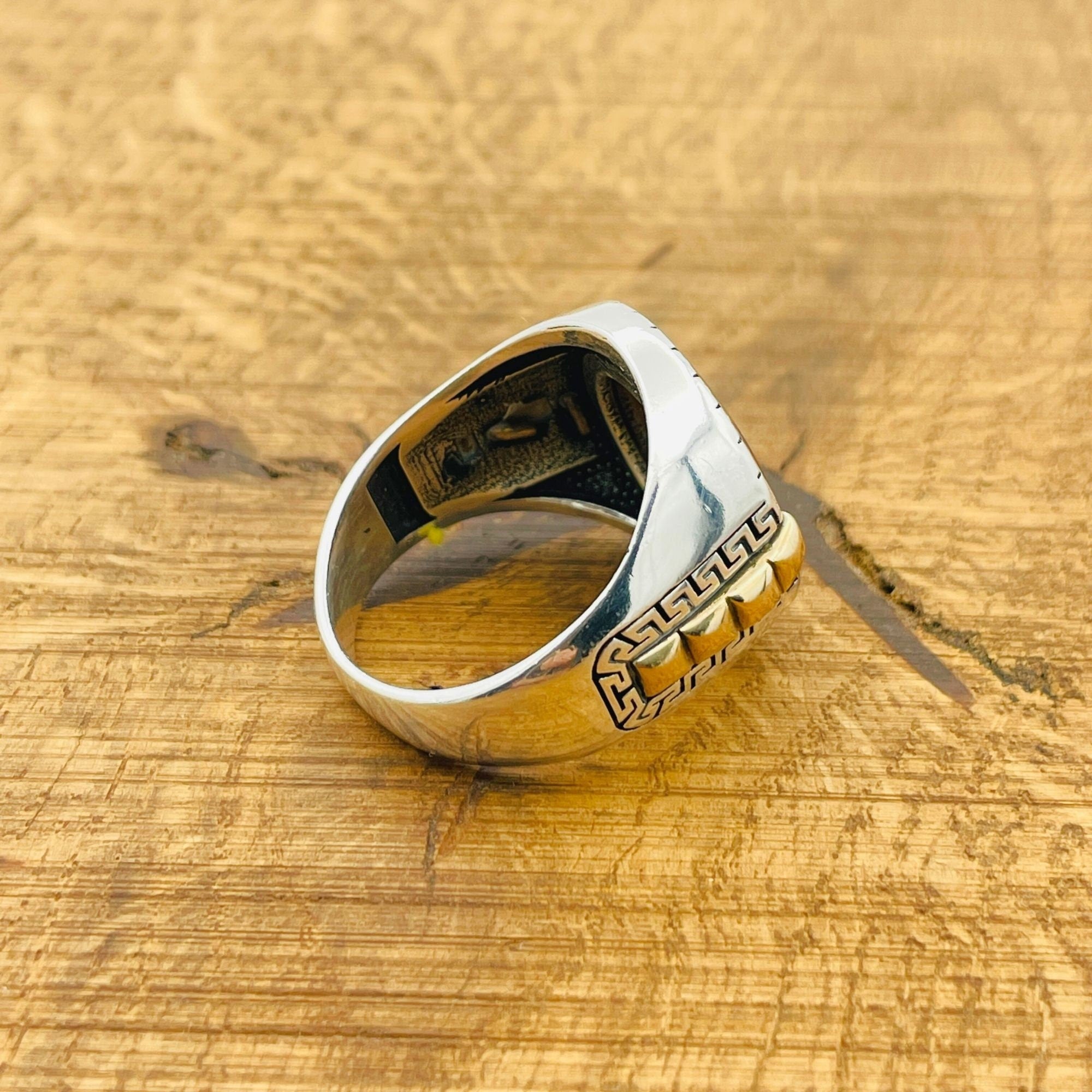 خاتم عين النمر الرجالي من الفضة الإسترلينية 925 - تصميم تركي مصنوع يدويًا