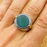 Men's Authentic Turkish Green Aqeeq Agate 925 Sterling Silver Ring