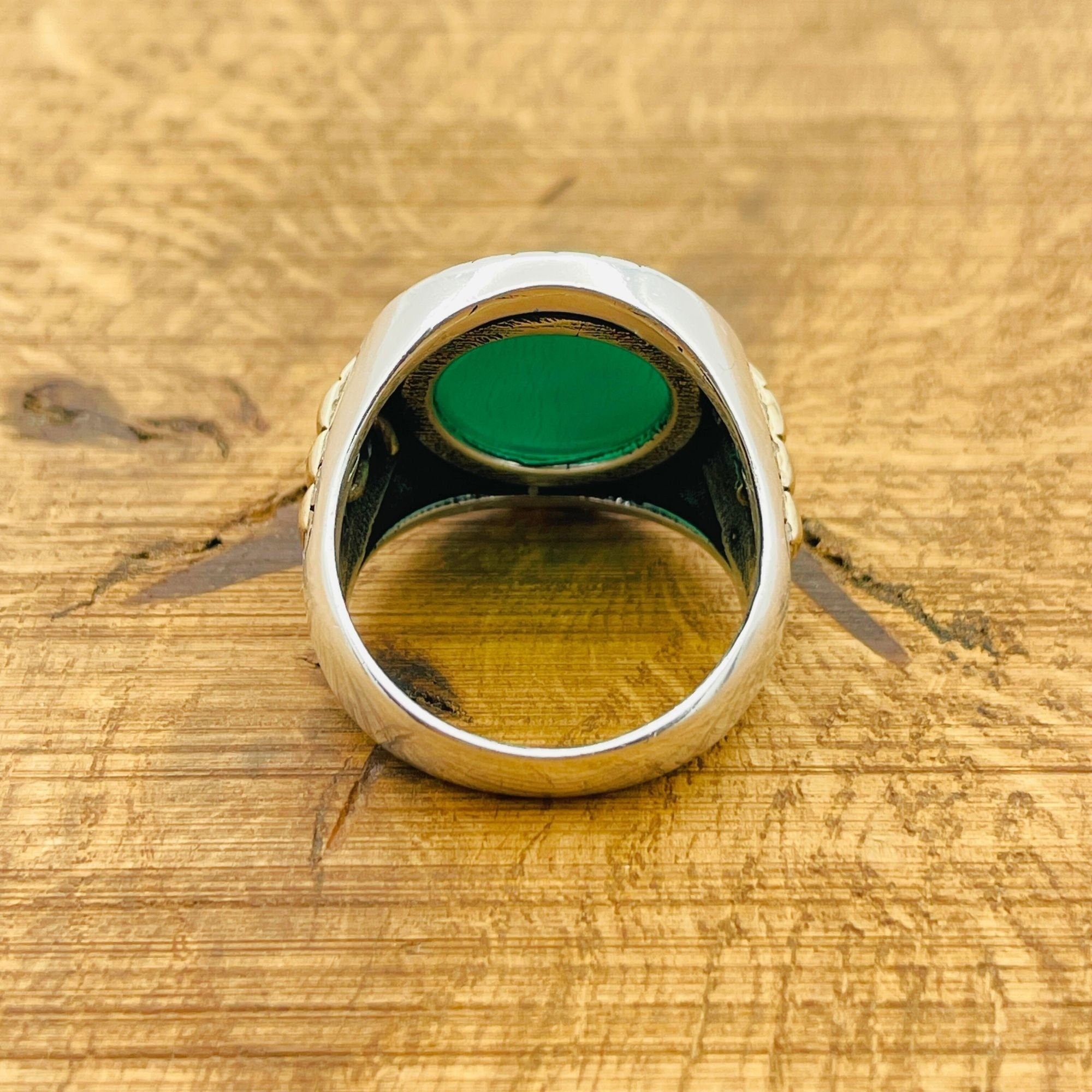Men's Authentic Turkish Green Aqeeq Agate 925 Sterling Silver Ring