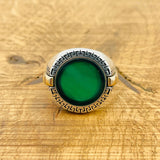 Men's Authentic Turkish Green Aqeeq Agate 925 Sterling Silver Ring