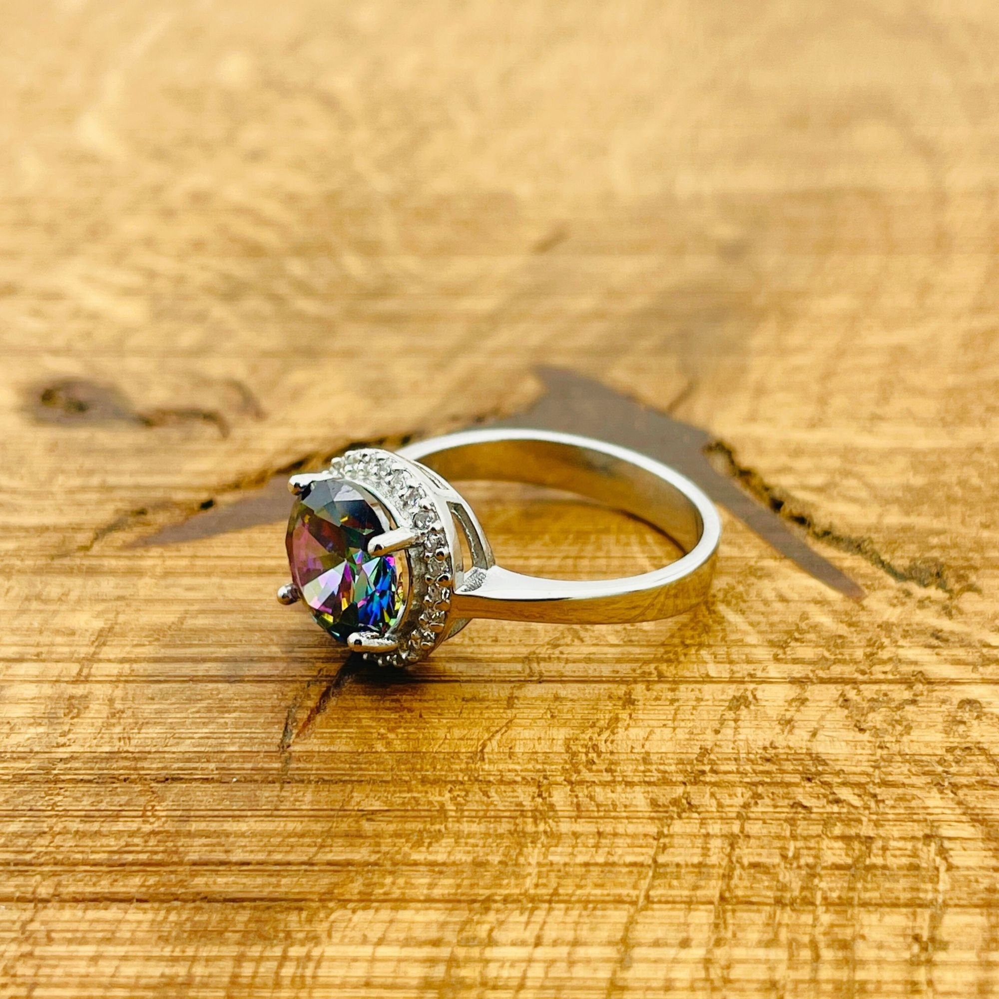 Handmade Turkish 925 Sterling Silver Mystic Topaz Ring - Minimalist & Unique Artisan Jewelry