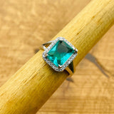 خاتم أكوامارين مربع بسيط | مجوهرات تركية يدوية من الفضة الإسترلينية 925 للنساء