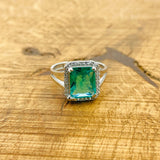 خاتم أكوامارين مربع بسيط | مجوهرات تركية يدوية من الفضة الإسترلينية 925 للنساء