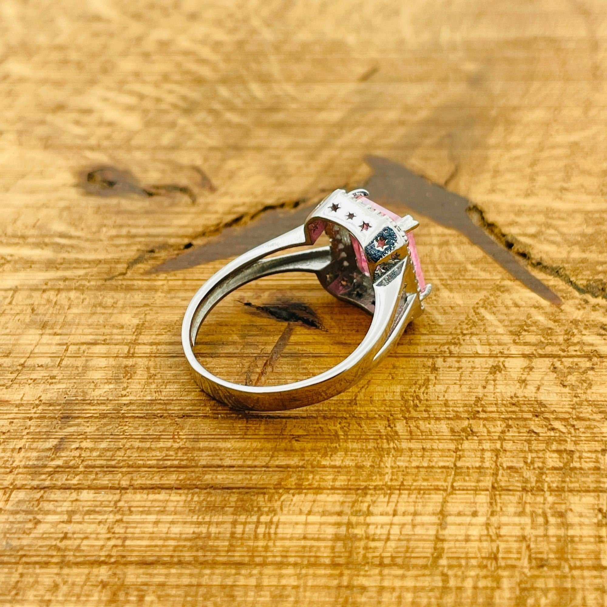 خاتم مورغانيت وردي بسيط أنيق مصنوع يدوياً من الفضة الإسترلينية 925 التركية للنساء