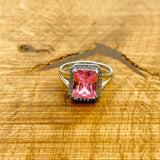 خاتم مورغانيت وردي بسيط أنيق مصنوع يدوياً من الفضة الإسترلينية 925 التركية للنساء