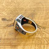 Men's Turkish Handmade Red Aqeeq Stone Ring | 925 Sterling Silver Statement Jewelry Gift