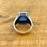 خاتم مربع أزرق من الزركون للرجال من الفضة الإسترلينية التركية المصنوعة يدوياً - مصنوع بحرفية