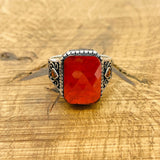 Men's Turkish Handmade Red Zircon 925 Sterling Silver Vintage Ring - Gift For Him