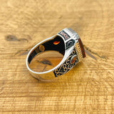 Men's Turkish Handmade Red Zircon 925 Sterling Silver Vintage Ring - Gift For Him